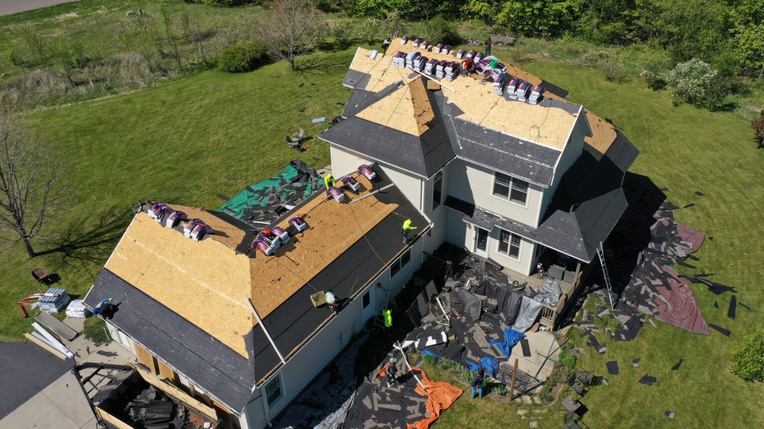 Aerial view of completed roof replacement, Millersburg MN