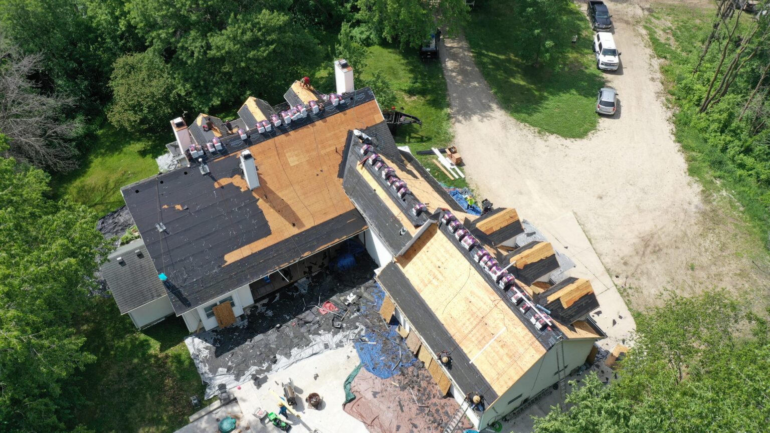 Aerial view of completed roof replacement, Owatonna MN