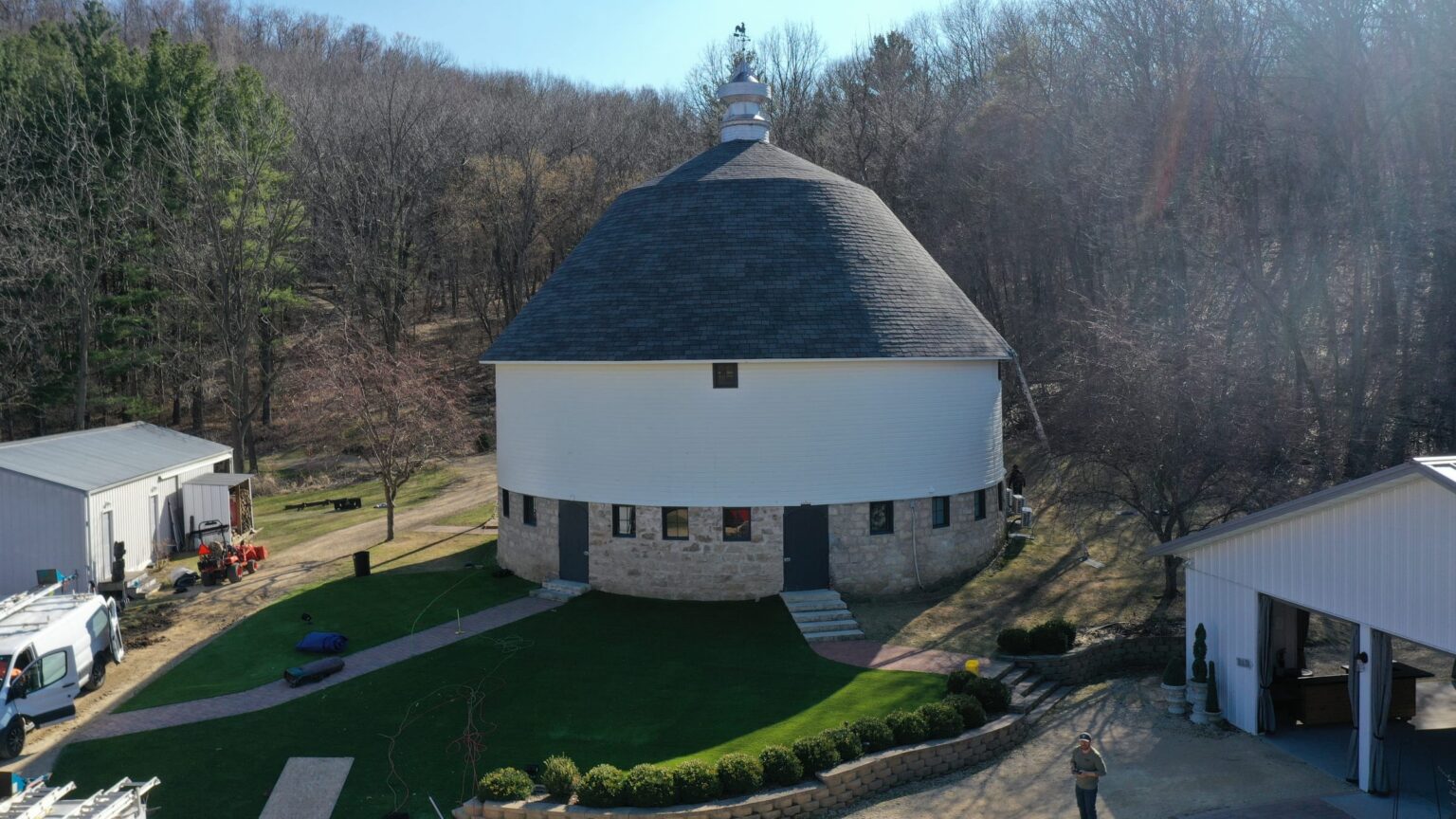 Round barn roof installation progress