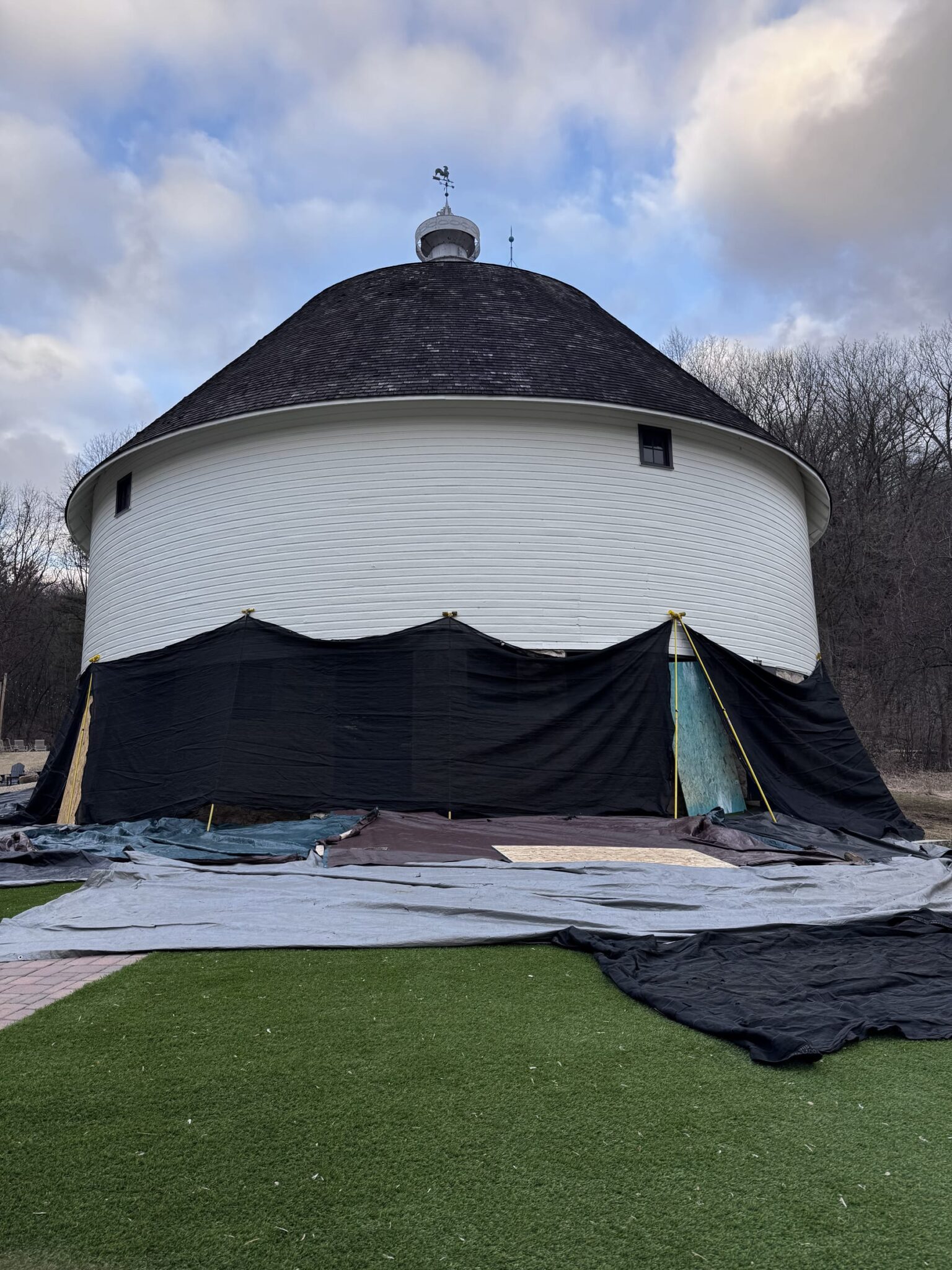 Round barn roof restoration progress, Wacouta MN