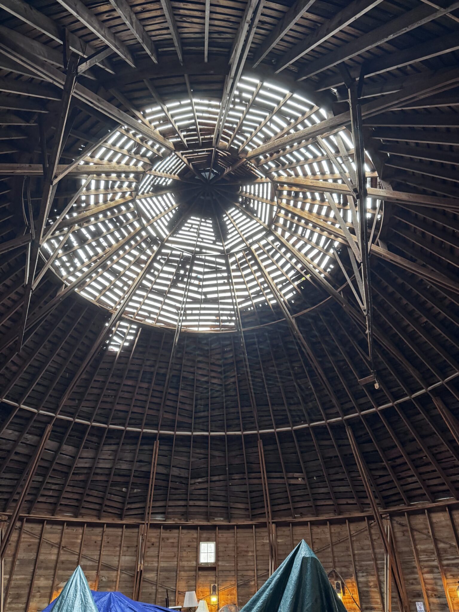 Round barn roof restoration progress, Wacouta MN