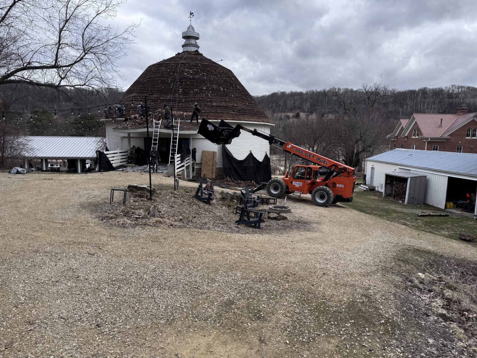 Round barn roof restoration progress, Wacouta MN
